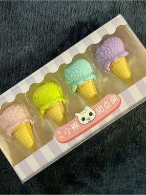 Kawaii Ice Cream Eraser Set Bear Cake Shop Cute Stationery New